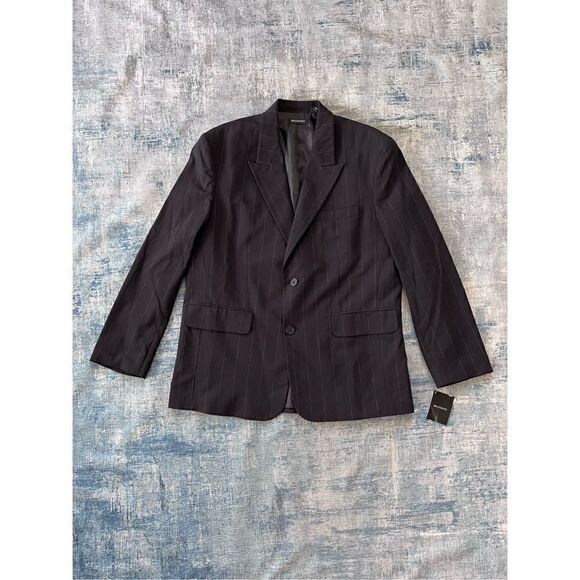 NWT! Brandini Black Micro Stripe 2 Button Blazer Jacket Men's Large - Picture 1 of 10